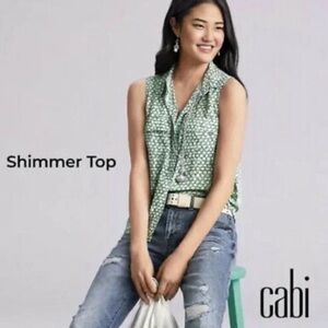 CAbi Green Sleeveless Shimmer Blouse